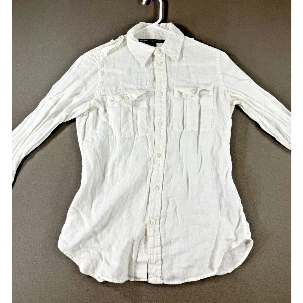 Ralph Lauren Sport Linen Shirt Womens Size 6 Safari Epaulets Button Down Pockets